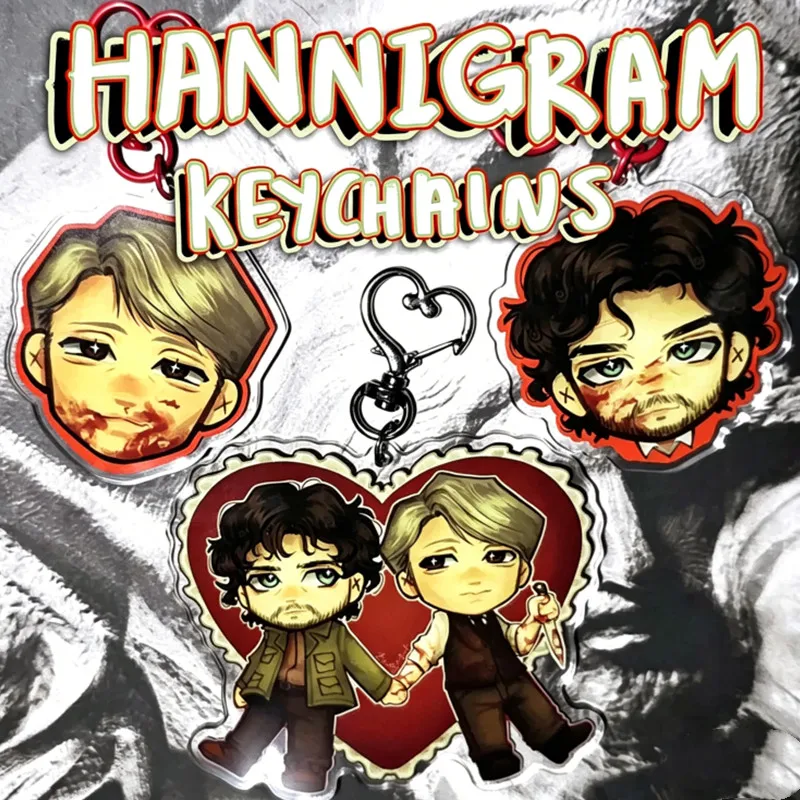 Llaveros NBC Hannigram - Dijes acrílicos de Hannibal Lecter y Will Graham - Colgante de doble cara estilo anime para regalo de fans