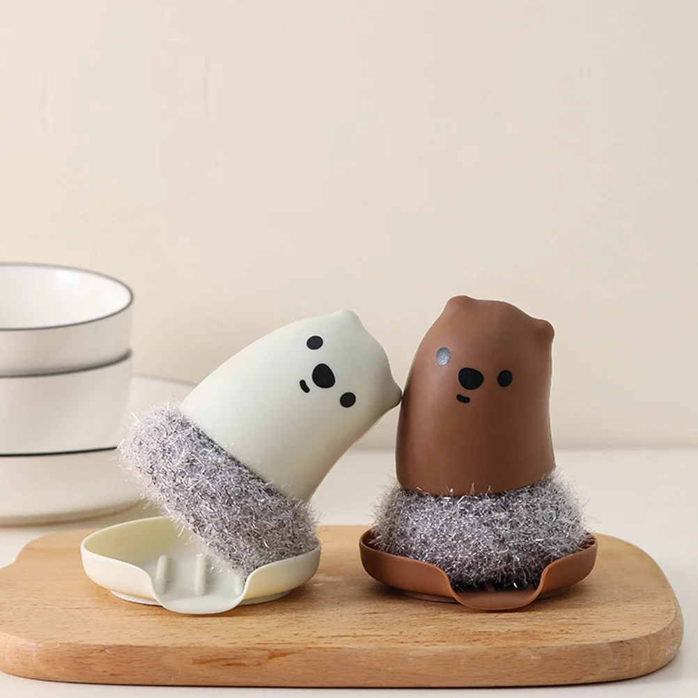 

2Pcs Cleaning Brush for Kitchen Cartoon Bear Shape Multipurpose Dish Pan Bowl Scrubber Sturdy Handle Cleaning Tool Household