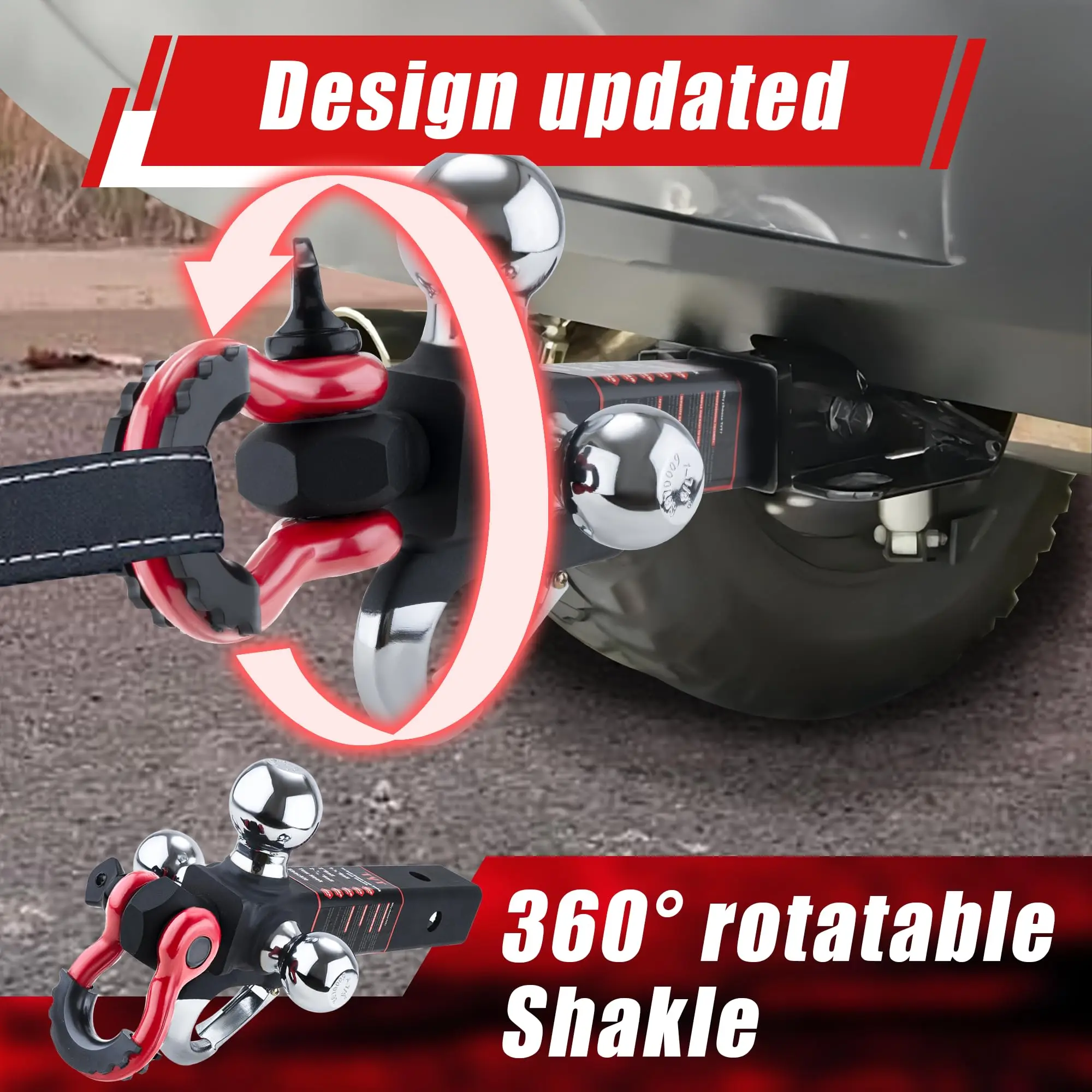 TYT Tri-Ball Hitch Mount, 2" Receiver, 1-7/8", 2", 2-5/16" Balls, Tow Hook & Clevis Shackle with Locks Black Trailer Hitch view 5