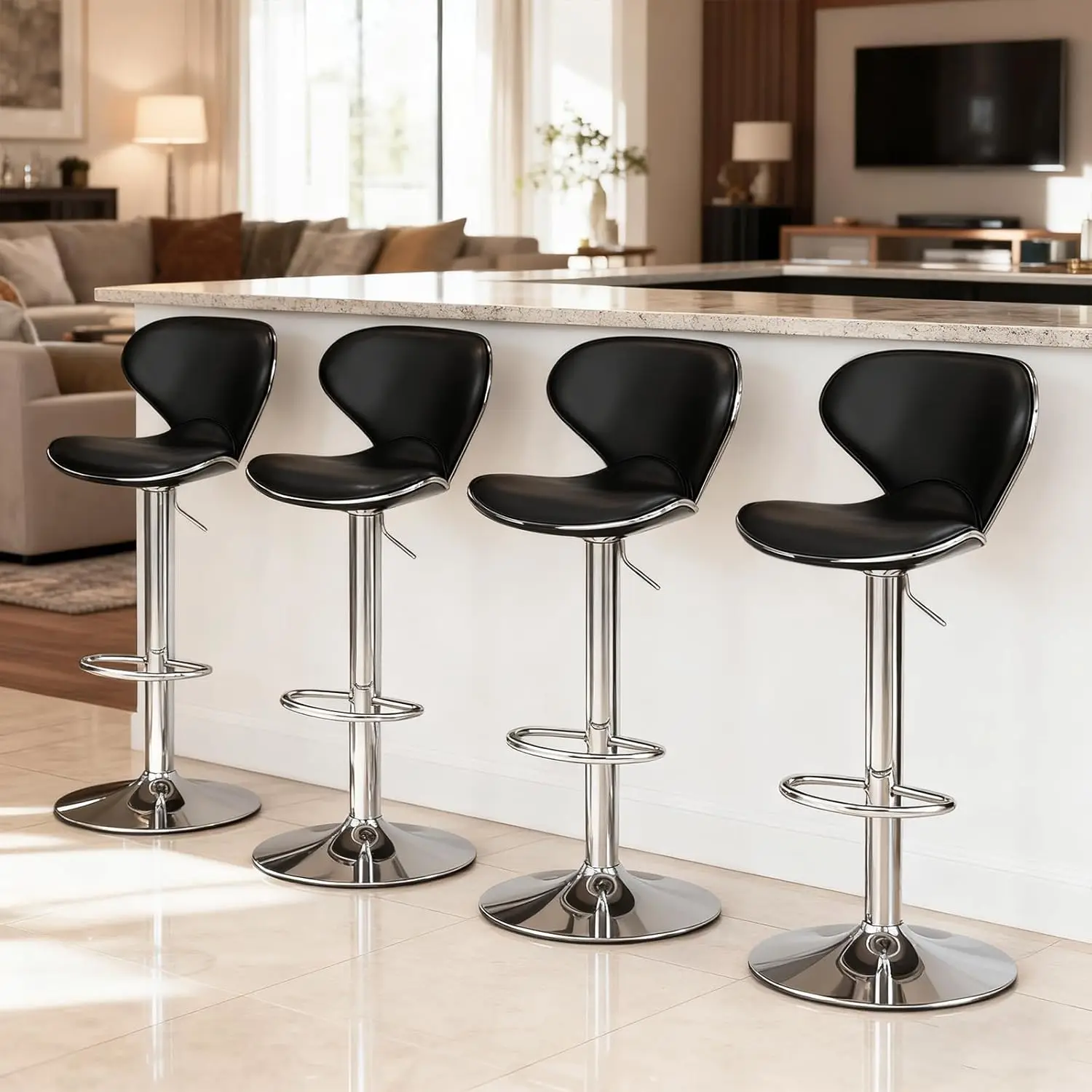 

Набор из 4 барных стульев, современные поворотные барные стулья с спинкой и подставкой для ног, регулируемые барные стулья из искусственной кожи, с обивкой, на заказ