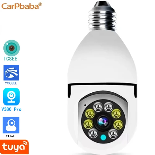 CARPBABA 2MP 1080P Wifi Bombilla E27 Cámara de vigilancia Visión nocturna a todo color 360 °   Seguimiento giratorio Habla bidireccional Smart Home
