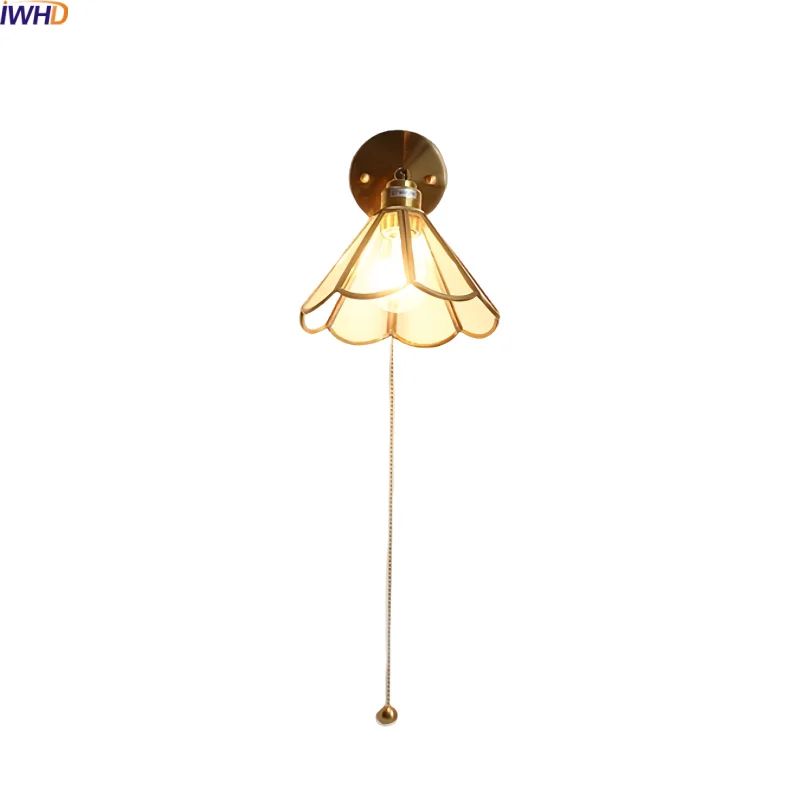 

IWHD Wabi Sabi LED Wall Lamp For Shower Inside Pull Chain Switch 220v Clear Glass Modern Nordic Bathroom Stair Light Wandleuchte