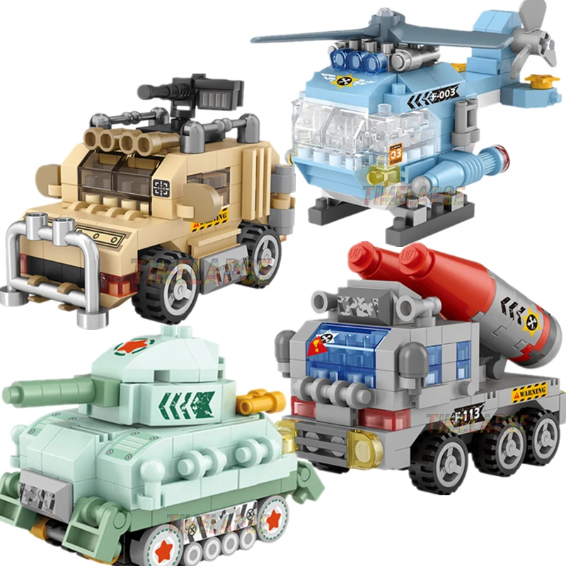 Fighter Plane Aircraft Spacecraft Airship Mini Tank Missile Armored Missile Vehicle Model Building Blocks Sets Bricks Toy City