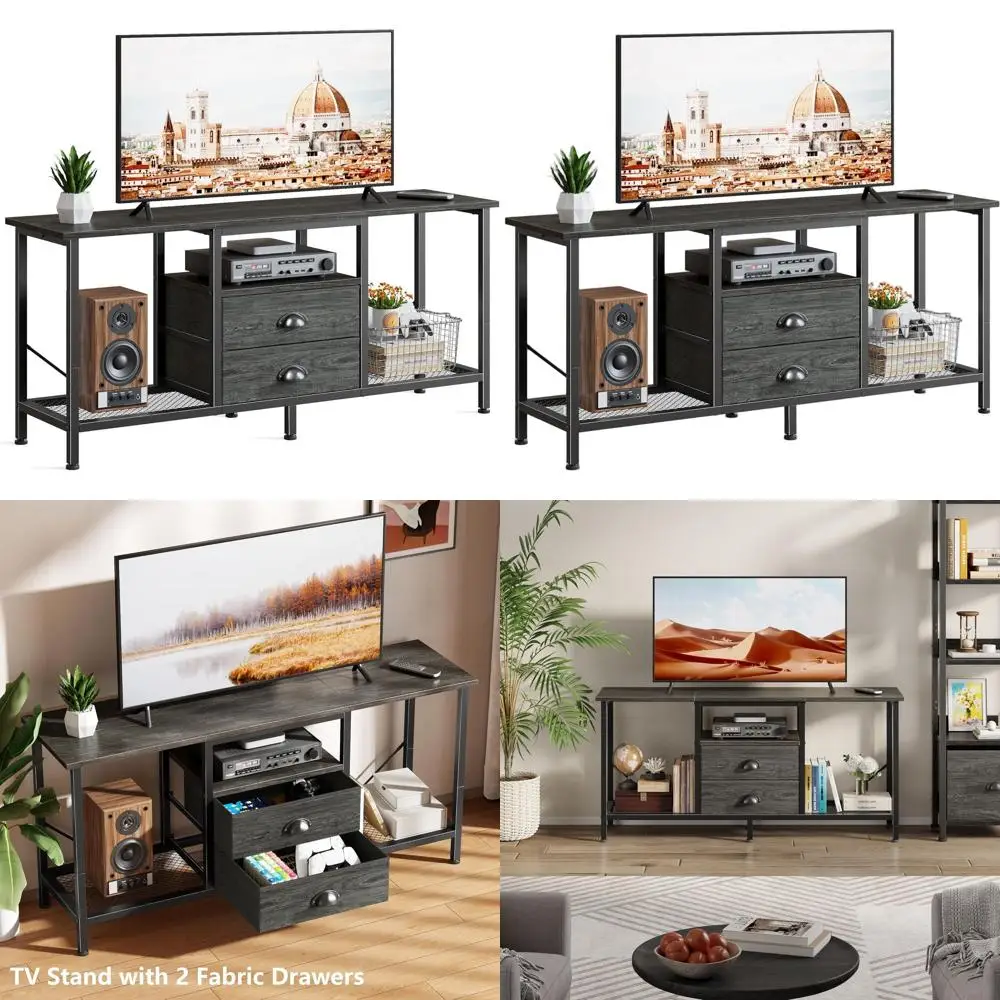 

Медиаконсоль 43 Light Black Oak с тканевыми ящиками и открытыми полками