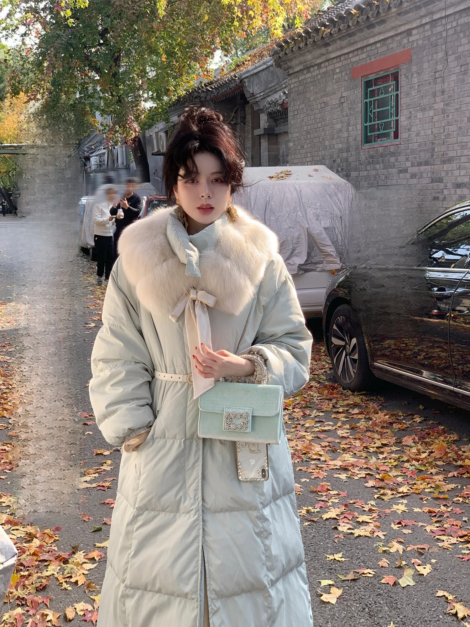 

Женское зимнее пальто Eees Long Du с меховым воротником, 90% белого пуха, теплое, для повседневной носки, модное