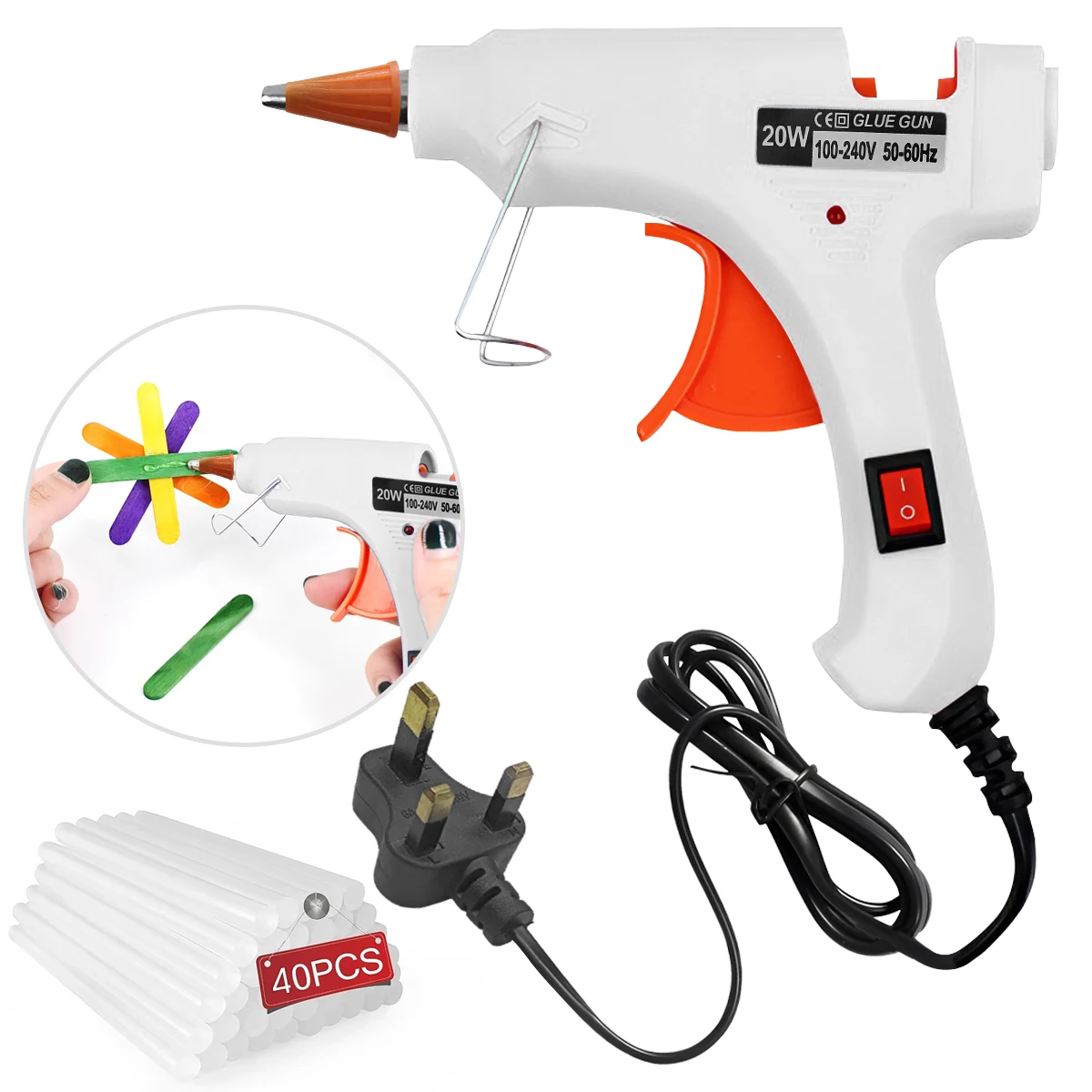 20W Hot Silicone Gun Melt Glue With 40Pcs Glue Sticks Mini Industrial Guns Household Heat Temperature Thermo for DIY Crafts Arts