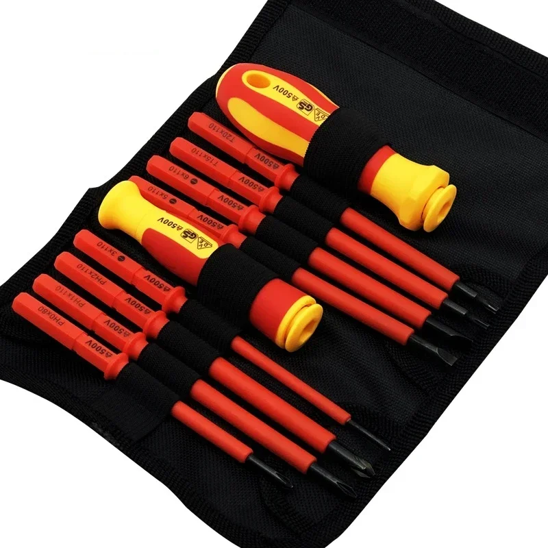 10Pcs Screwdriver Kit Set Insulated Interchangeable Blade Insulated 500V Home Hand and Professional Use Anti Electric Tools