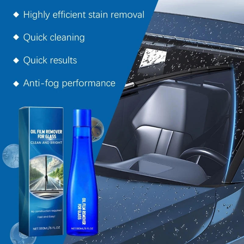 Automotive Window Glass Oil Film Remover Cleaner Reduce Rain Adhesion Quick Cleans Suitable for Rainy Days Safe Driving