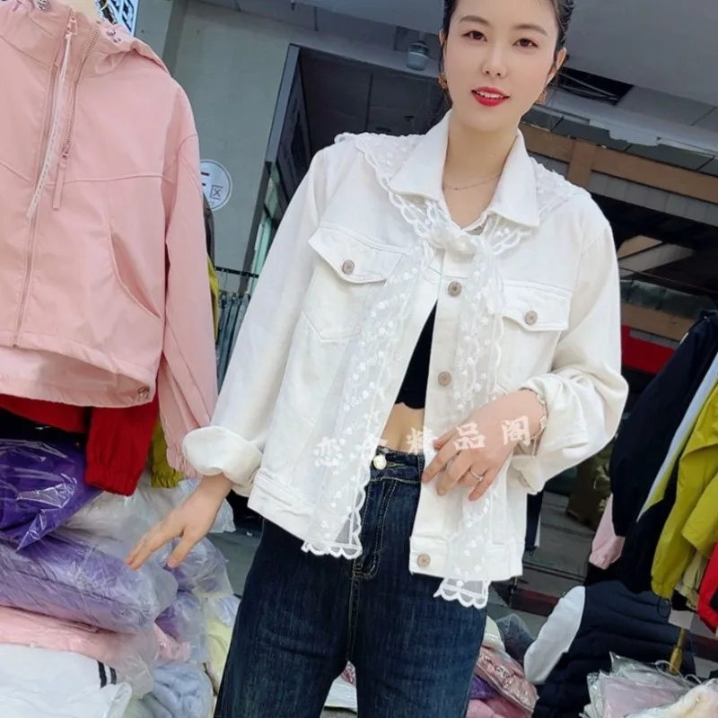 Spring ， Autumn New Short Jacket Denim Jacket Lace Shawl Top Simple Commuter Fashion Women's High quality high appearance level