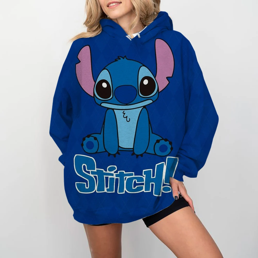 

Ladies' Disney Stitch printed sweatshirt, spring and autumn round neck pullover, Korean loose fitting clothing, retro Harajuku