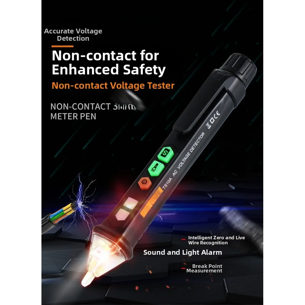 TS10A Voltage Tester Pen Designed for Non-Contact AC Detection 12V to 1000V with Flashlight and Sensitivity Adjustment