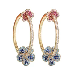 SENYU Luxury Flower Earrings for Women Color Zircon Round Hoop Earrings Gold Plating Hot Jewelry Wholesale Brazil Spain