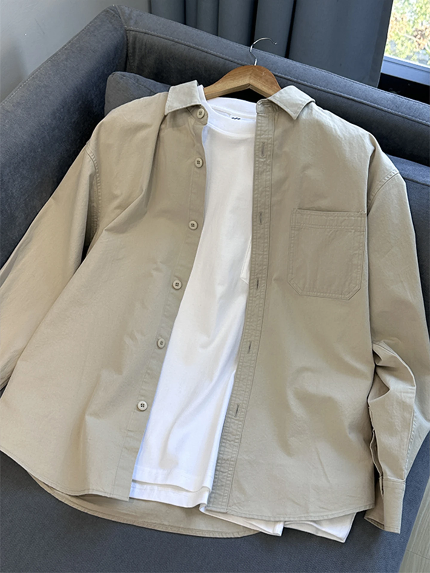 

Мужская повседневная рубашка цвета хаки с длинным рукавом, осенняя коллекция, высококачественная рабочая одежда, верхняя одежда, кардиган, куртка с декоративной 3D-вышивкой