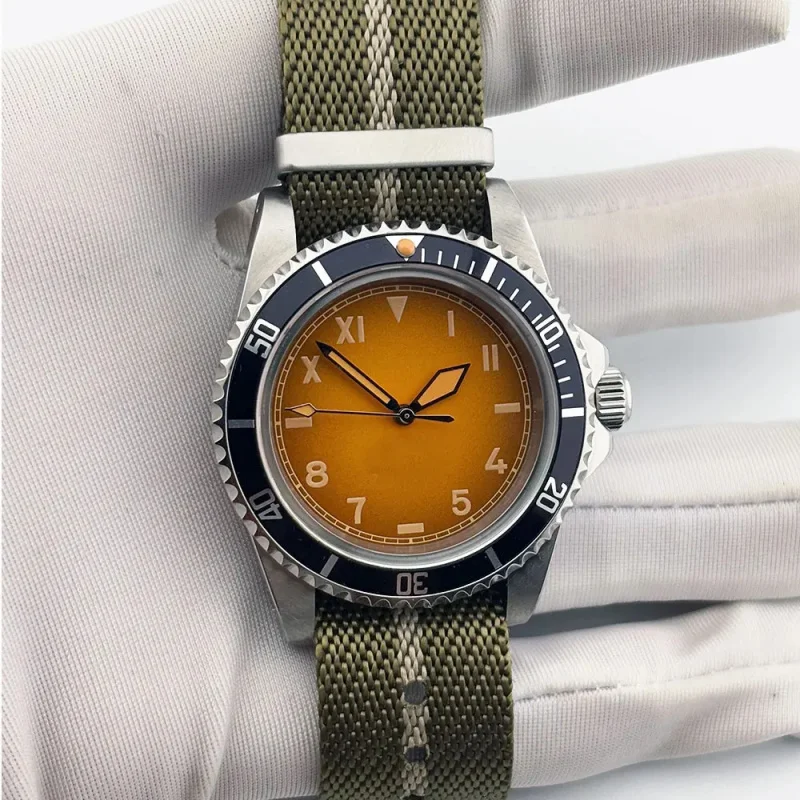 40mm Orange Watch Vintage 316L Stainless Steel Sapphire Glass Suitable for NH35 NH36 Automatic Movement 5Bar Waterproof