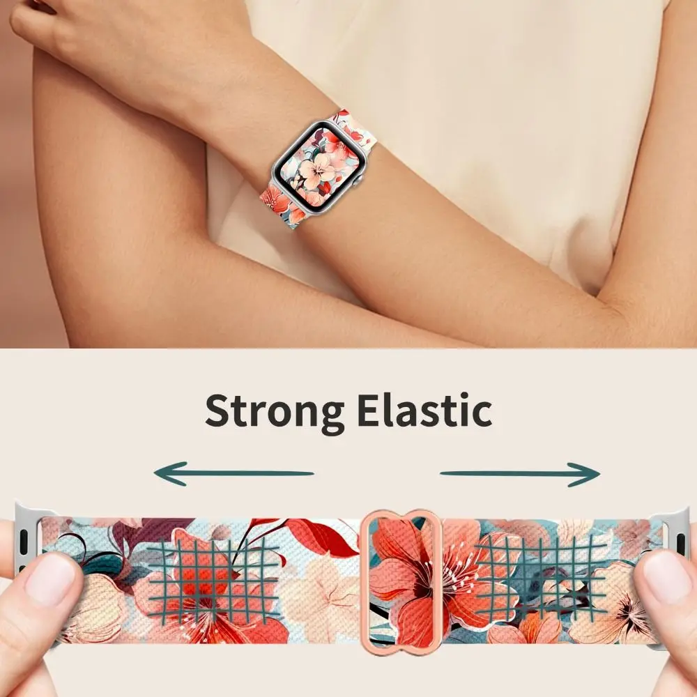 Gradient Flower Print Band Adjustable Breathable Stretchy Nylon Band Lightweight for Apple Watch 38/40/41/42/44/45/46/49mm