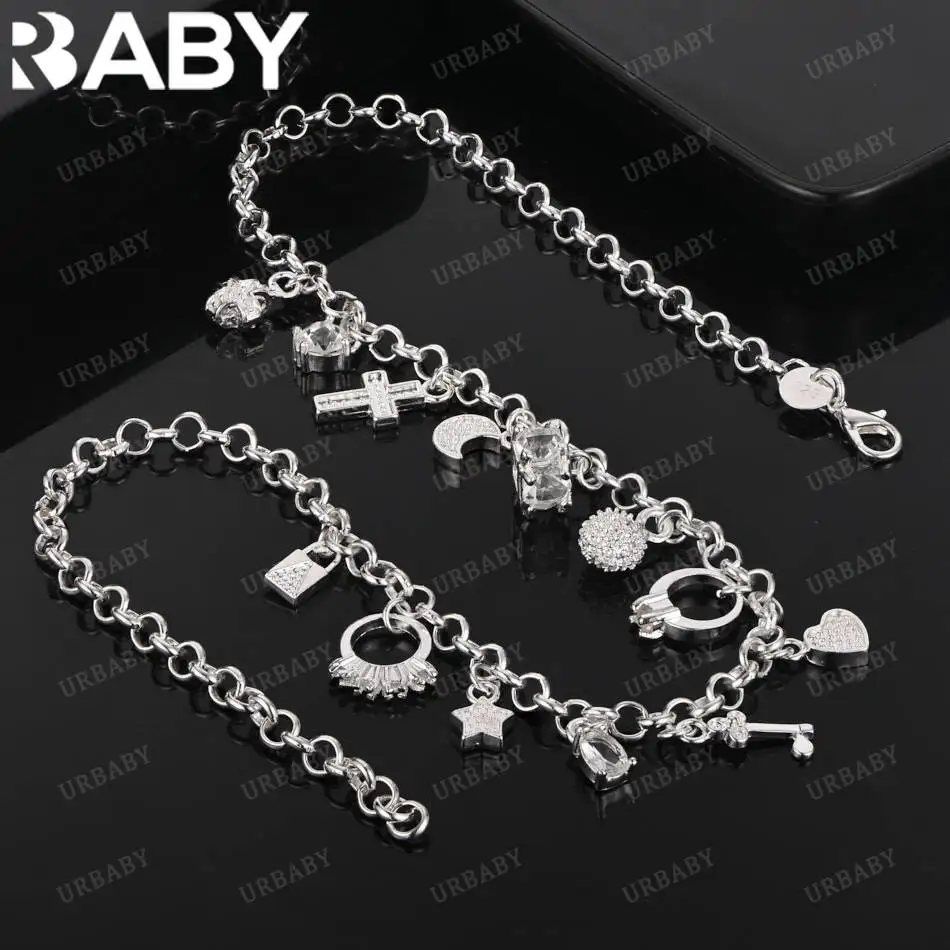

URBABY стерлингового серебра 925 пробы 45 см различные подвески ожерелье для женщин очаровательные трендовые подарки на день рождения модная вечеринка