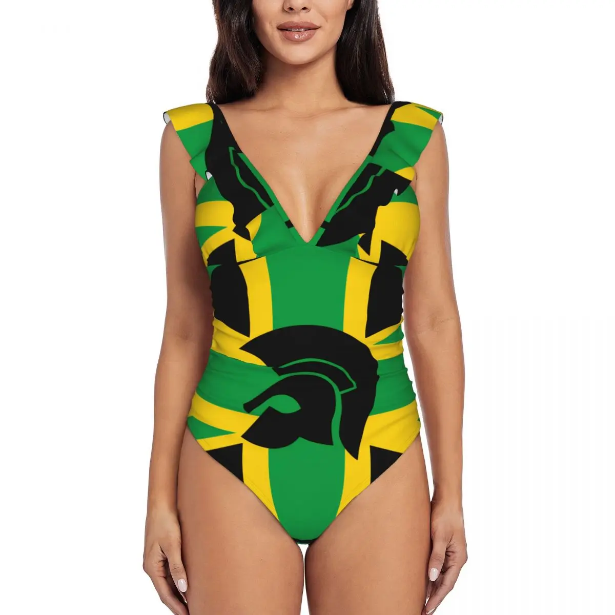 Sexy One Piece Swimsuit 2024 Women Ruffled Swimwear Reggae Jamaica Monokini Female Bodysuit Girl Beach Bathing Suit