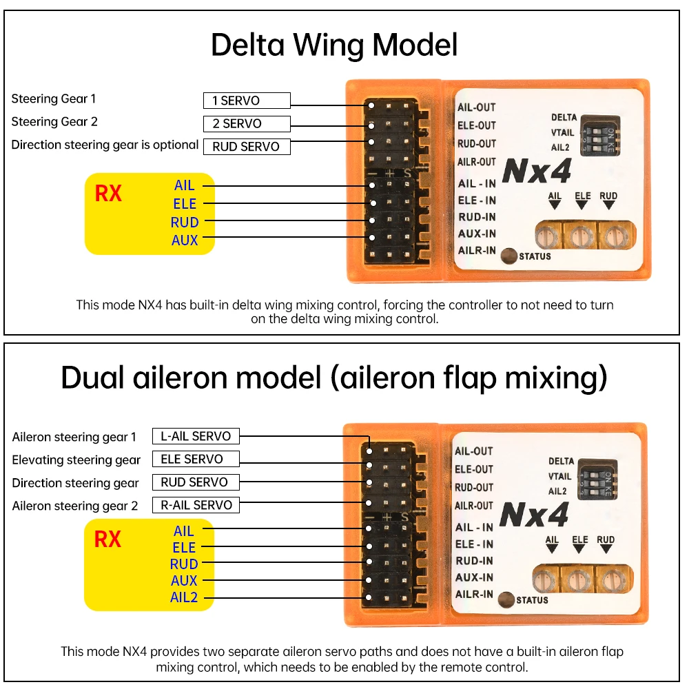 NX4-EVO NX4-PRO Flugsteuerung 3D Flug-Gyroskop-Balance für Starrflügler Rate-Hold Gyro-Off-Modus Unterstützt – Detail 9