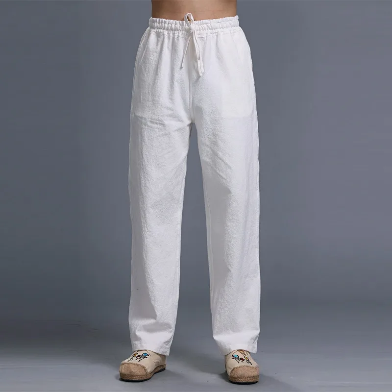 

Cotton and Linen Casual Pants Men's Elastic Waist Trousers National Style Linen Breathable Straight Leg High Quality Trousers
