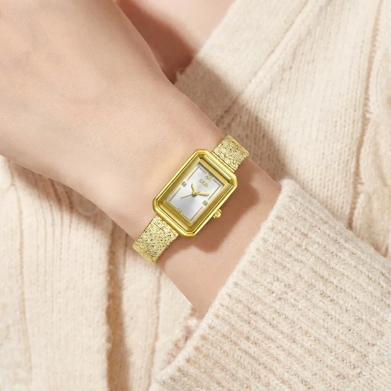 

Легкие роскошные женские часы: Простые модные прямоугольные золотые кварцевые часы для женщин, нишевые элегантные женские часы, подарок, Reloj Mujer