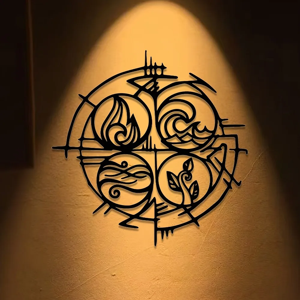 CIFBUY Iron Wall Art Earth Water Air Fire Metal Sculpture Rustproof Hanging Plaque Home Office Yoga Decor Sign