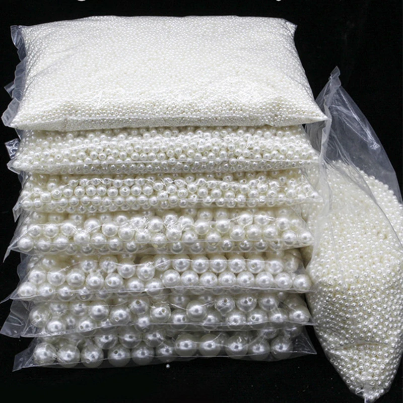 Espaciador de perlas acrílicas blancas redondas de 3-20mm, cuentas sueltas con agujero recto, cuentas DIY para novia, ropa, sombreros, bolsa, gorras, fabricación de joyas