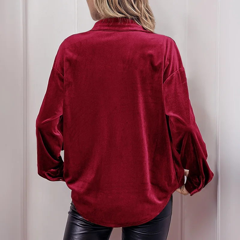 Damesoverhemd Fluwelen overhemd Revers 2024 Herfst Winter Nieuwe knop Lange mouw Fluwelen vest Pocket Top Shirt