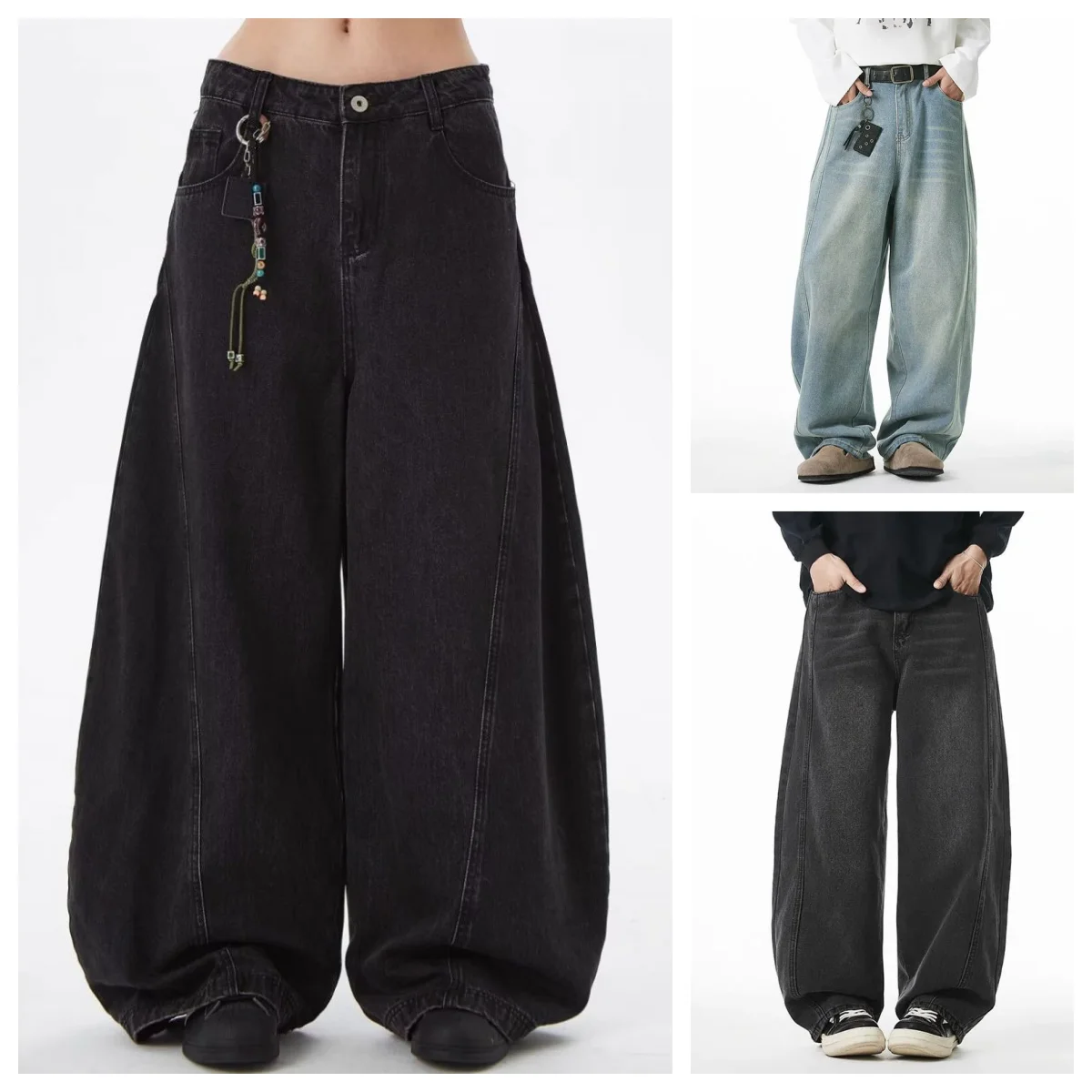 Men Clothing Wide Leg Baggy Jeans Men and Women Straight Simple All Match Long Pants Fashion Casual Sports Dance Denim Trousers