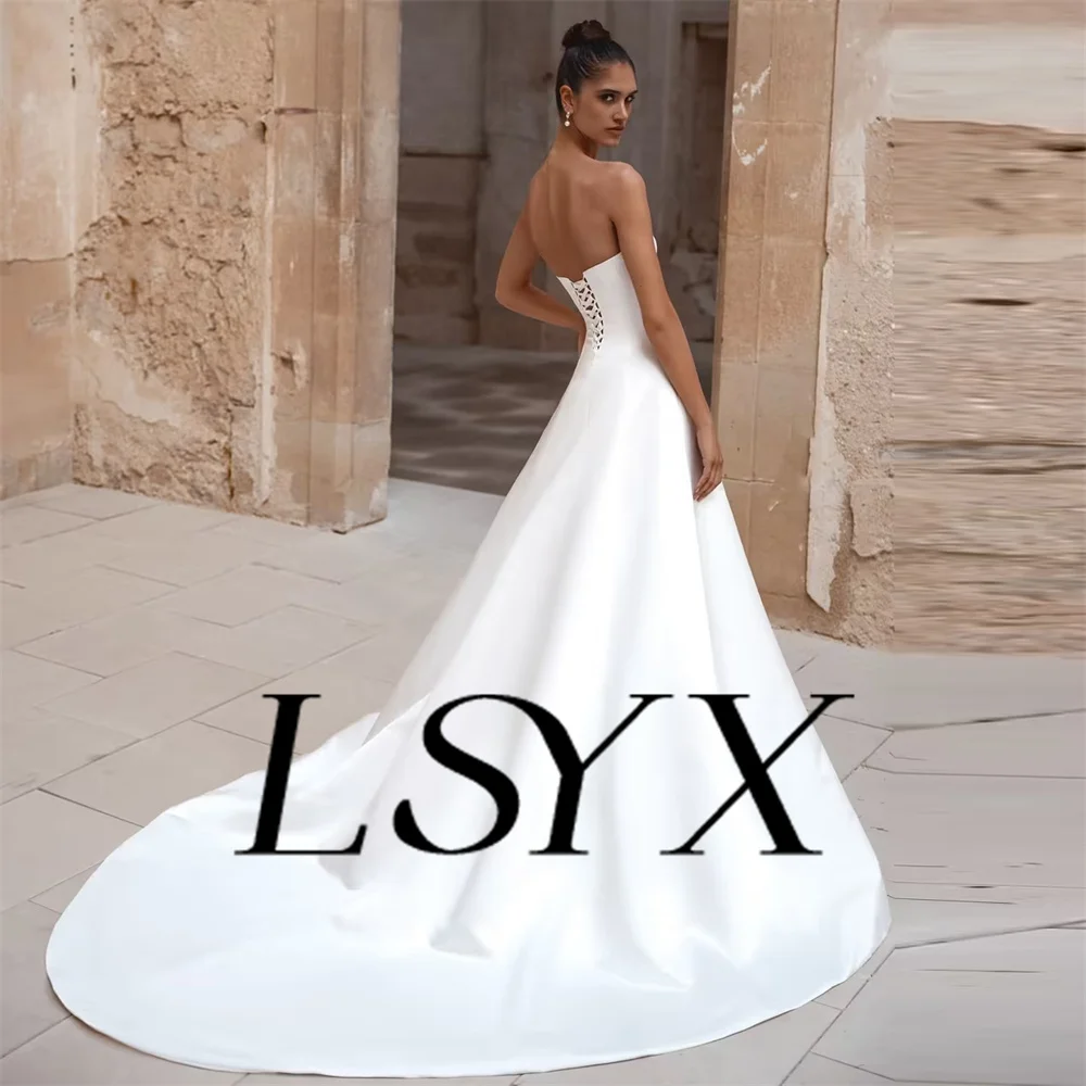 LSYX-Robe de mariée simple sans bretelles pour femme, haut en dentelle, pansement, dos ouvert, longueur au sol, robe de patient, sur mesure, 2 pièces