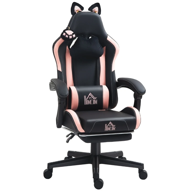 Silla Gaming Con Orejas De Gato, Respaldo Reclinable, Reposapiés Extensible, Hasta 120 Kg, Rosa/Negro — -60%, 299.18€ Coupon, from 192.78€ – 60% descuento – €192.78