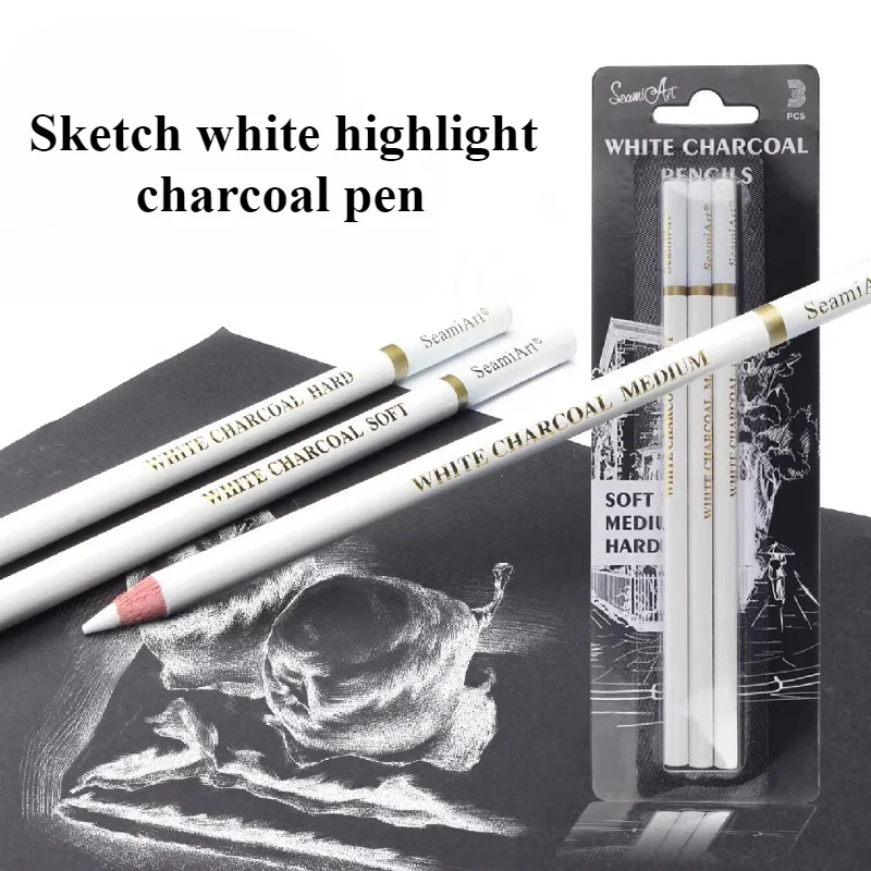 3Pcs White Soft/medium/hard Charcoal Sketching Charcoal Pen Sketching Art Tools Office/school/study Painting Supplies Pencil Set