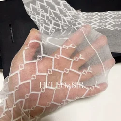 New Mens Socks Rhombus Jacquard Loose Softy Sexy Sheer Black Blue White Ultra Thin Transparent See Through Man Nylon Stockings