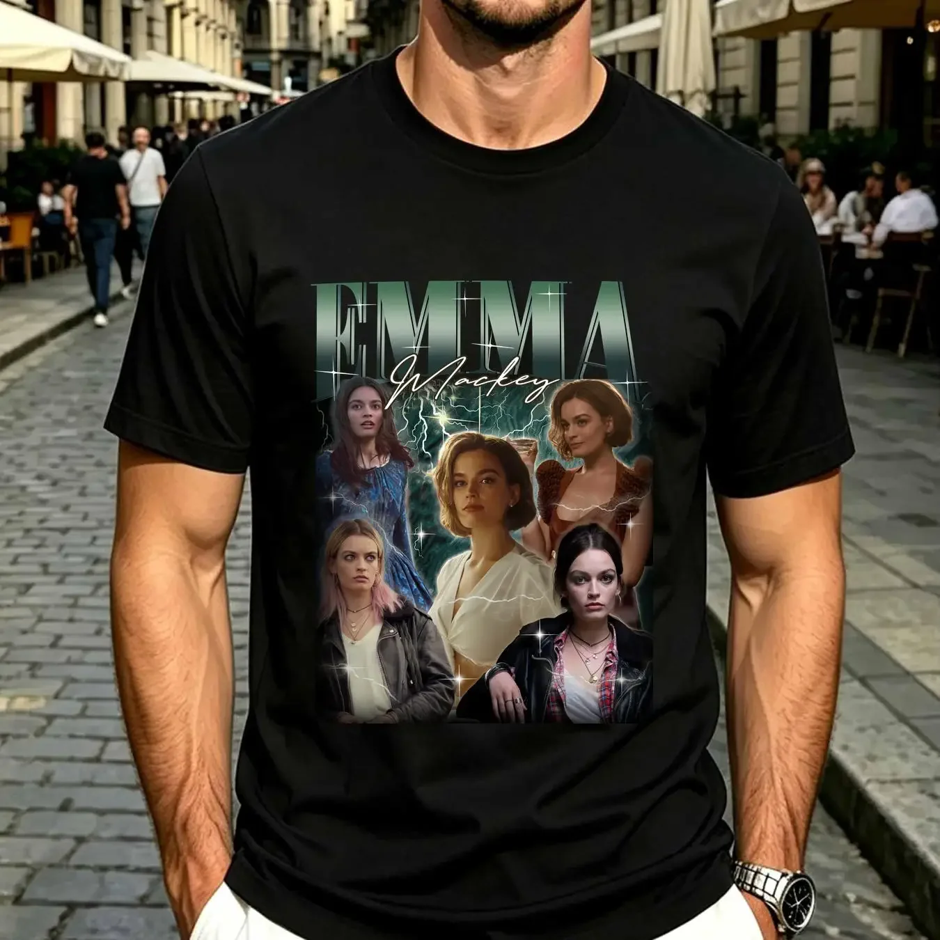 washed T Shirt EMMA MACKEY Retro Fan Club Vintage Shir vintage Washed Unisex homme Slightly Casual graphic Stretched streetwear