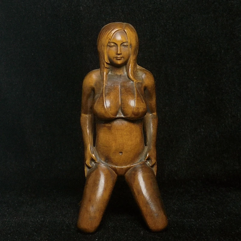 

1919 Antique art Size 4 Inch Hand carved Boxwood Wood Sexy Girl Figure Statue Netsuke Gift Collectable