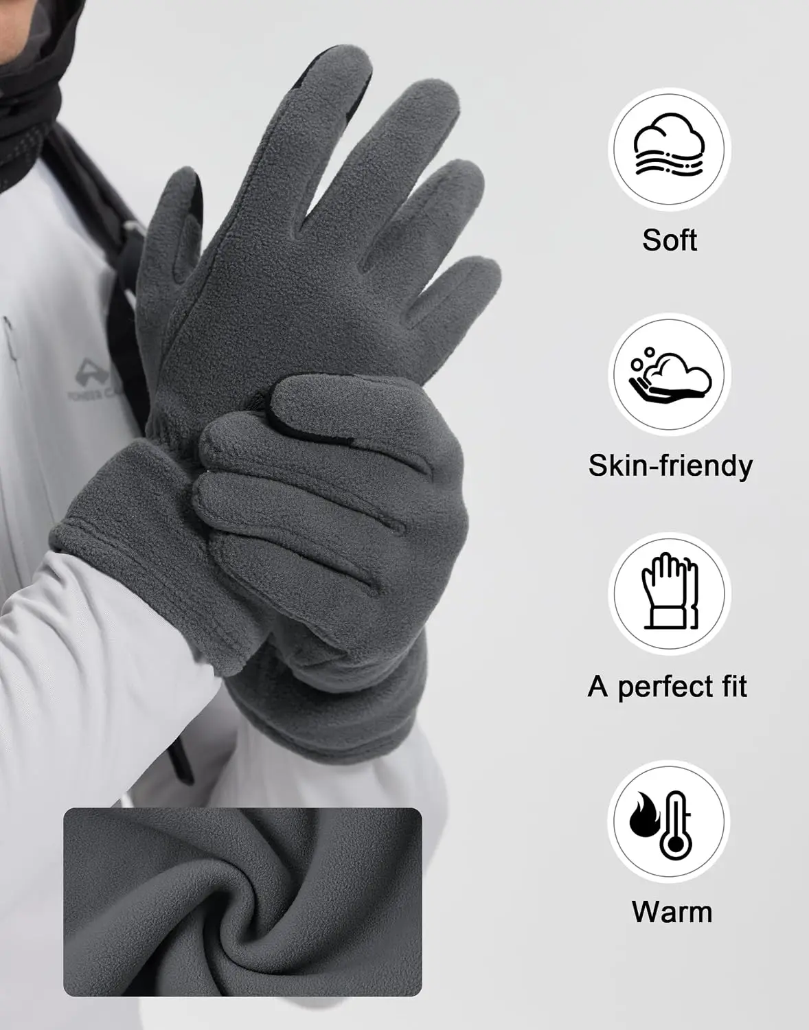 Pioneer Camp Winter Fleece Gloves for Men Women with Touchscreen Fingers Anti-Slip Warm for Cold Weather Running Work Hiking