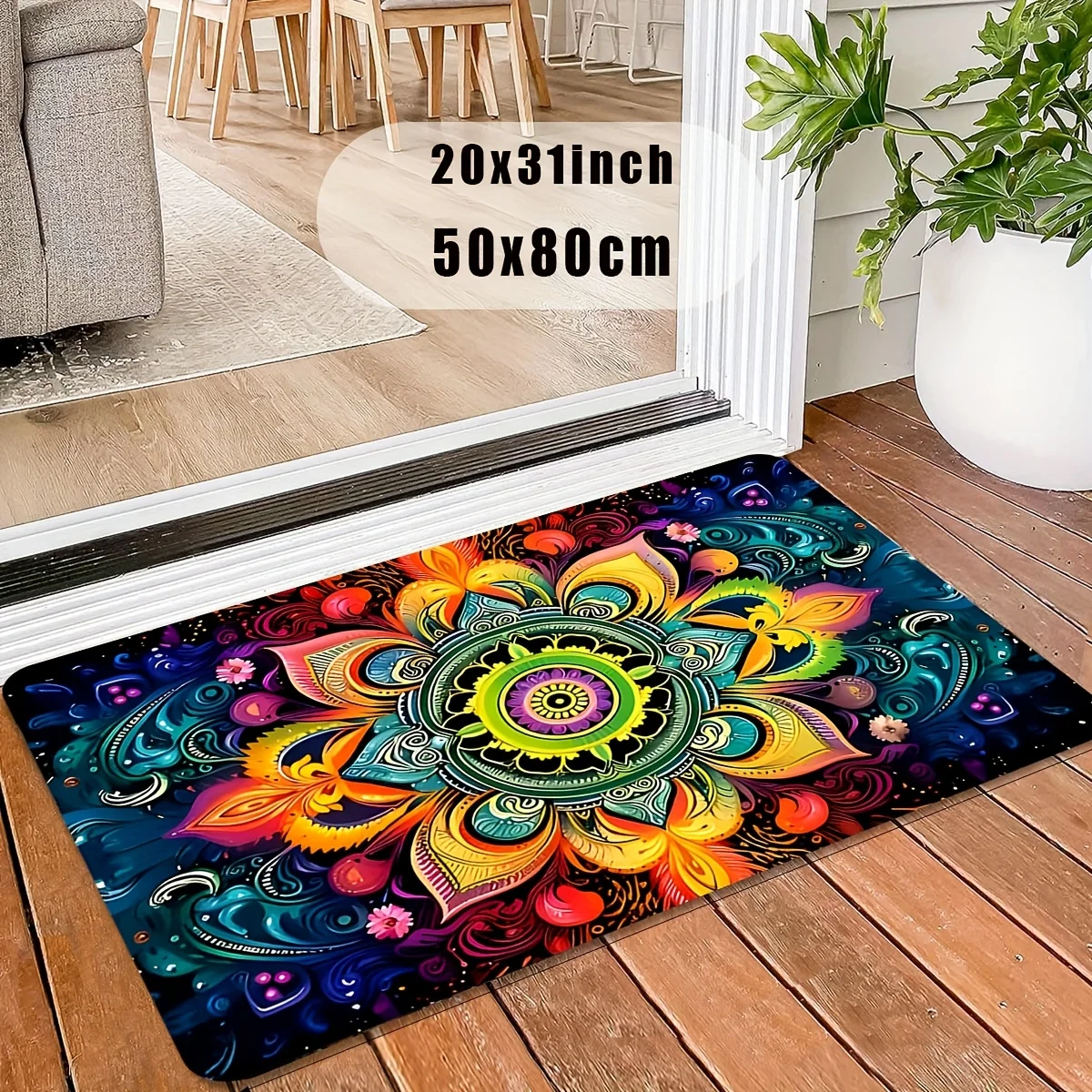1pc Mandala Floral Print Welcome Door Mat, Non-Slip Floor Carpet, Suitable for Indoor And Outdoor Use, Machine Washable Rectangu