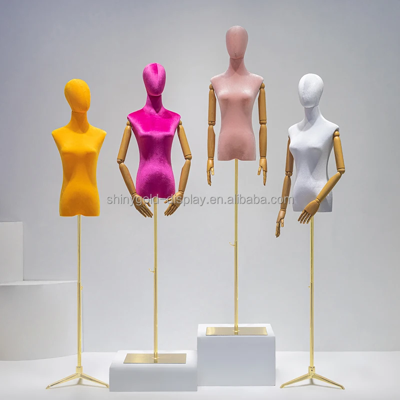 Farbe Samt Schaufenster puppe Requisiten weibliche Halbkörper Bekleidungs geschäft Fenster Dummy Schaufenster puppe Hochzeits kleid Display Stand