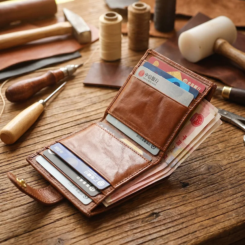 Ultra-Slim Retro Leather Snap Wallets Card Holder - Multi-Slot Compact Wallet, Pocket-Friendly Organizer for Cards & Cash