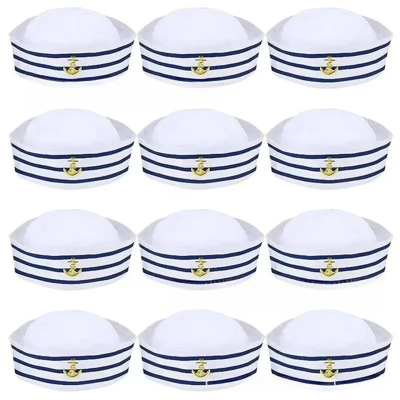 مجموعة قبعة بحرية مخططة باللون الأزرق، قبعة بحار على شكل قبة زرقاء