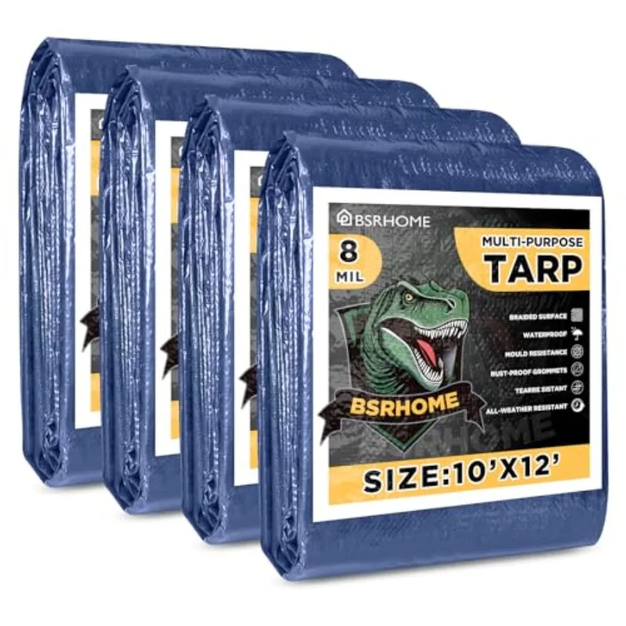 

Водонепроницаемые тенты-покрытия 10x12 футов, 4 штуки, сверхпрочные, синие, толщиной 8 мил, износостойкий пластиковый брезент с металлическими люверсами, для улицы