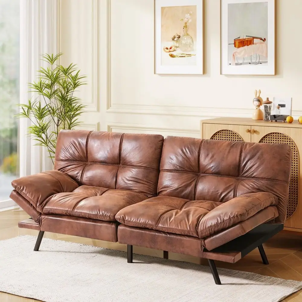 

71 Reclining Loveseat Sleeper Couch with Adjustable Backrest and Armrests, Ideal for Compact Spaces, Brown Faux Leather