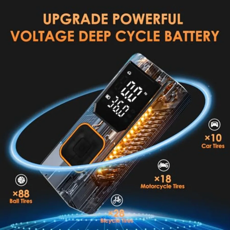 ضاغط هواء محمول 150 رطل لكل بوصة مربعة منفاخ إطارات لاسلكي لسيارة دراجة نارية وكرات رياضية مع مقياس ضغط مدمج Fas