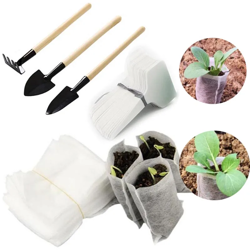 Mini Garden Tool Shovel Rake Spade Wooden Handle Plant label Seed growing bag Sets Kits Gardening Soil Raising Flowers