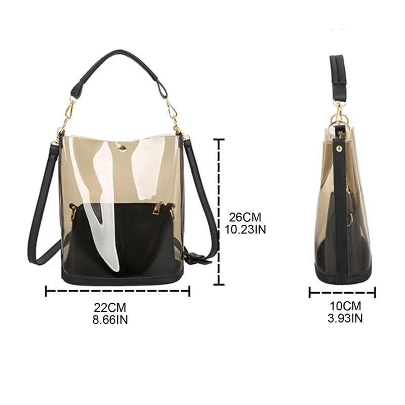 2023 New Elegant 2 in 1 Bag Clear Bucket Bag Jelly Bag Semi-clear PVC Shoulder Bag  Bag Gift for Holidays Beach Timing