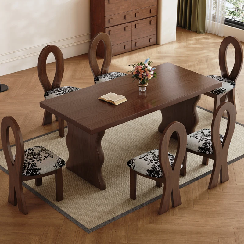 Medieval ash wood dining table and chairs, small household rectangular table