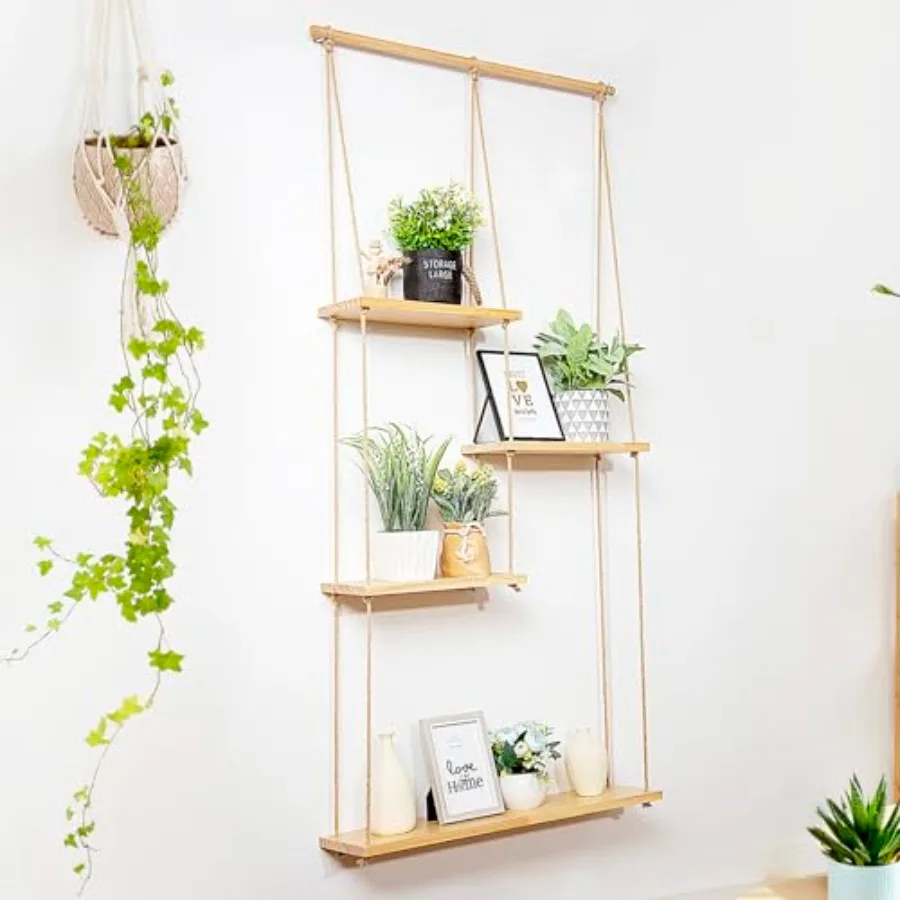 

Plant Wall Shelf Macrame Wall Hanging Shelf- Macrame Shelves Handmade Decorative Boho Floating Wall Shelves- Rope Shelf to Orga