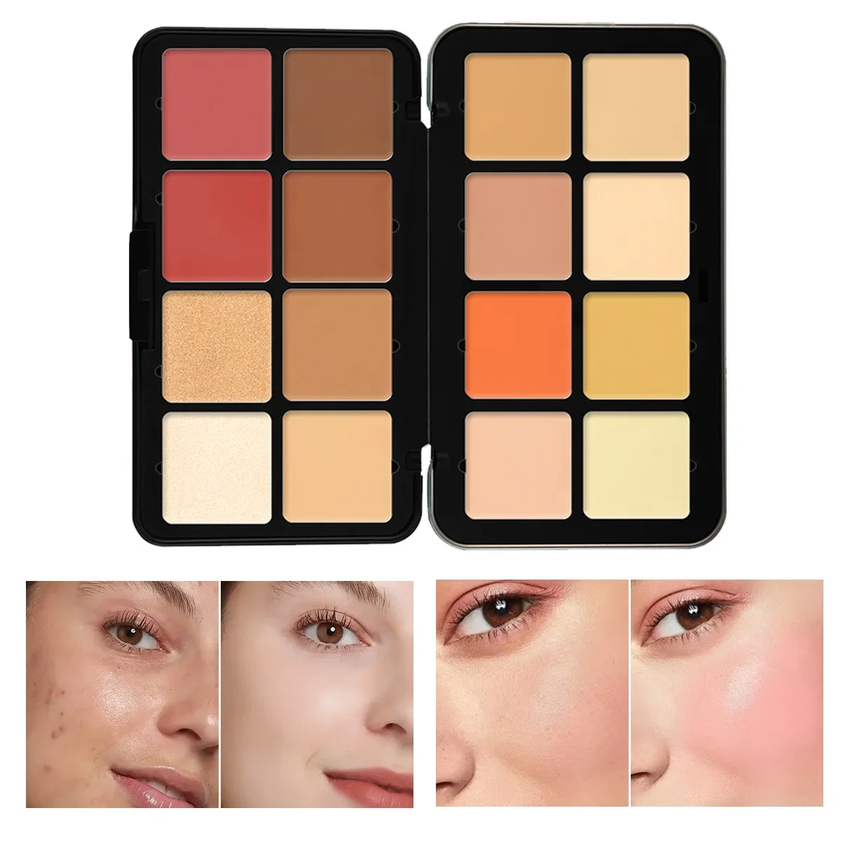 16-Color Iron Box Concealer Plate Natural Non-Stuck Powder Multi-Purpose Repair Matte Highlight Concealer Blush for Dark Skin