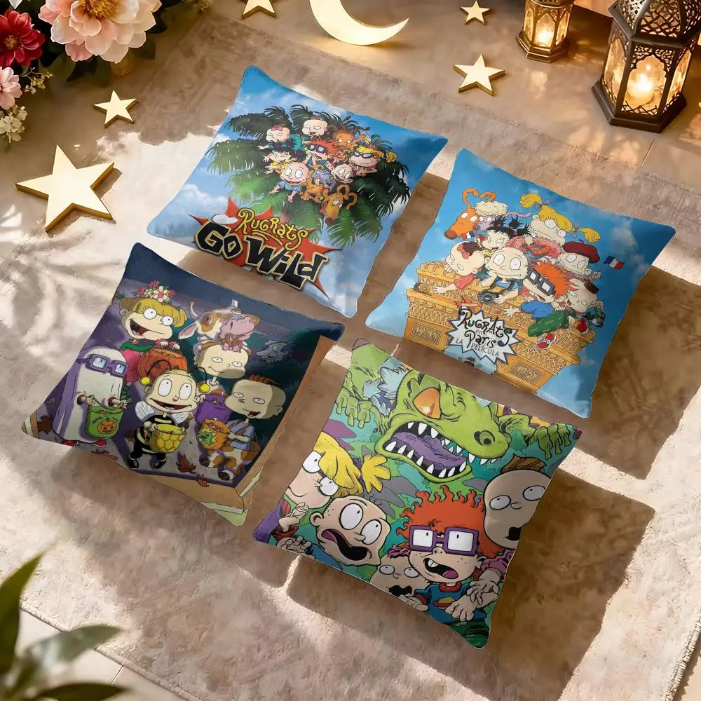 Cute Cartoon R-Rugrats Anime Cushion Cover Soft Plush Fabric Double-Sided Printed Pillowcase for All Seasons Home Decor