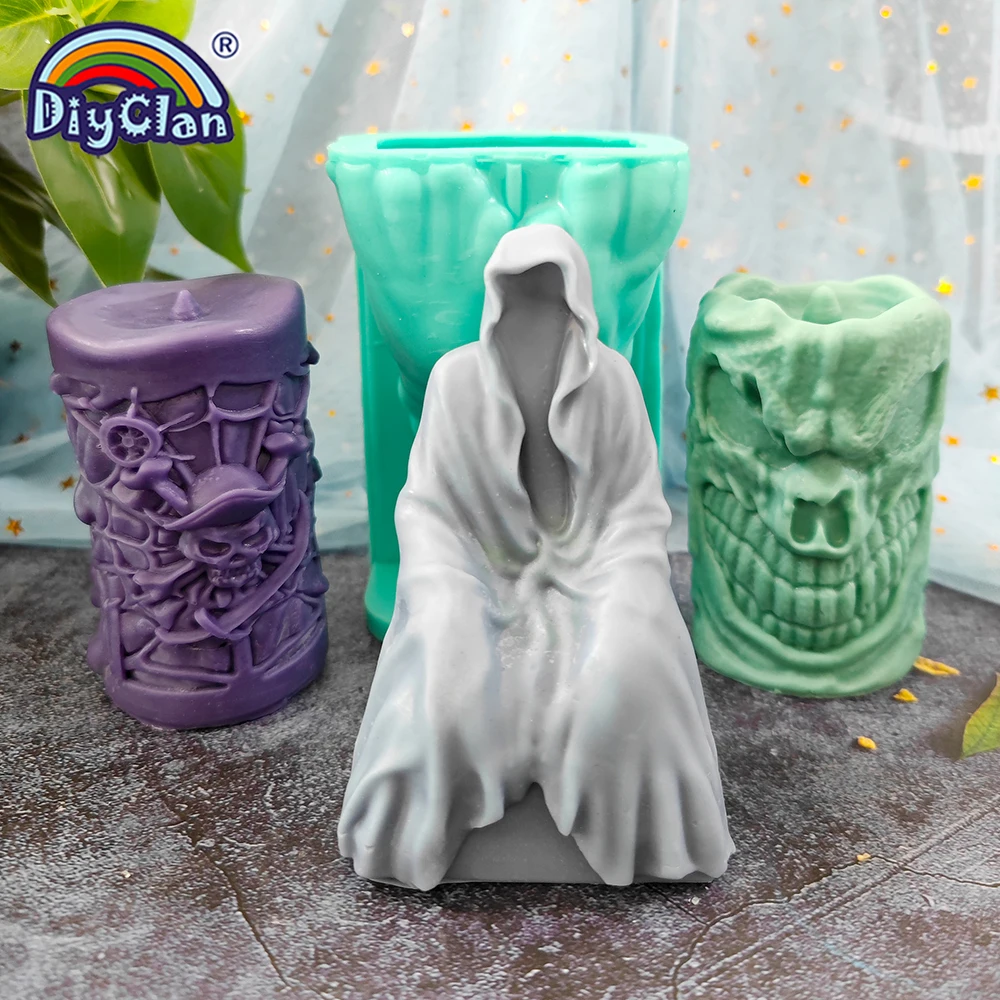 

3D Grim Reaper Demon Skull Candle Silicone Mold For DIY Halloween Decoration Candle Resin Gypsum Aromatherapy Making Mould