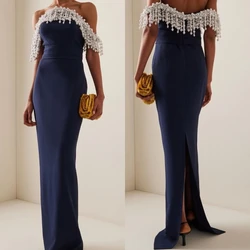 Customized Mesprit Elegant Off-the-shoulder Sheath Evening Dresses Beading S Open back Floor Length Custom Dress